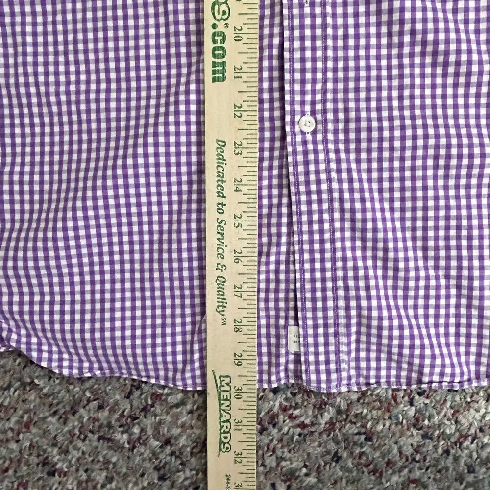 VTG Y2K J. Crew Men's Lavender White Gingham Check Button Front Shirt Size XL